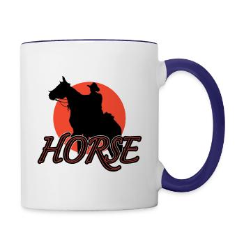 Pferde reiten Pferdeliebe Mädchen Sonnenuntergang - Tasse zweifarbig - Weiß/Kobaltblau - Rechts
