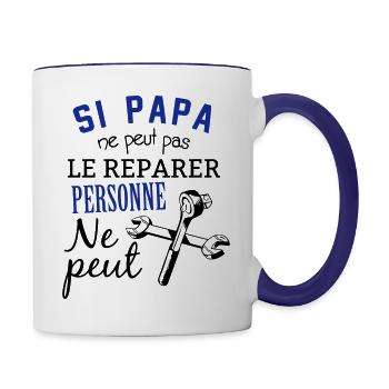 Papa Bricoleur - couleur personnalisable - Mug contrasté - blanc/bleu cobalt - Droite