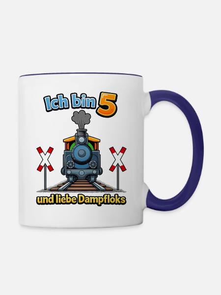 Dampflok Ich bin 5 - Tasse zweifarbig - Weiß/Kobaltblau