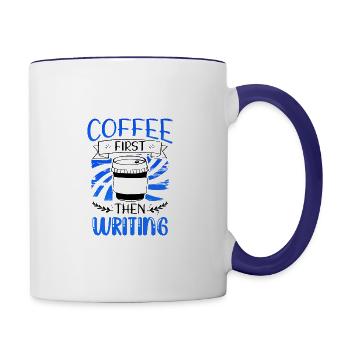 Writer Gift Coffee First then Writing Gifts - Contrasting Mug - white/cobalt blue - Right