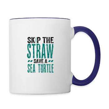 Meeresschutzgeschenk Überspringen Sie einen Strohhalm Retten Sie ein Meer - Tasse zweifarbig - Weiß/Kobaltblau - Rechts