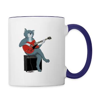 CAT PLAYS THE BLUES - cat playing guitar - Contrasting Mug - white/cobalt blue - Right