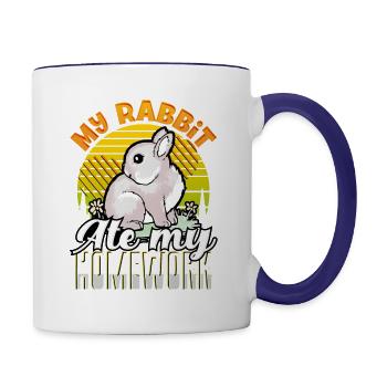Sarkastisches Geschenk Mein Kaninchen aß meine Hausaufgaben Schule - Tasse zweifarbig - Weiß/Kobaltblau - Rechts