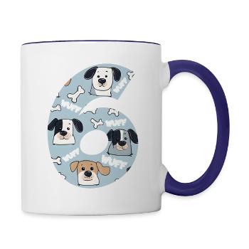 HUNDE NUMMER 6 JAHRE HUND 6. GEBURTSTAG - Tasse zweifarbig - Weiß/Kobaltblau - Rechts