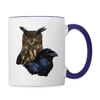 Hibou et corneille - Mug contrasté - blanc/bleu cobalt - Droite