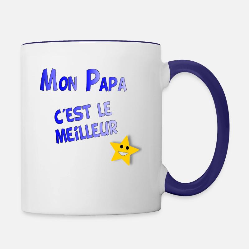 Mon papa c'est le meilleur - Contrasting Mug - white/cobalt blue