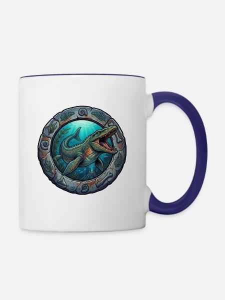 Unterwasser-Saurier im Steinring - Tasse zweifarbig - Weiß/Kobaltblau