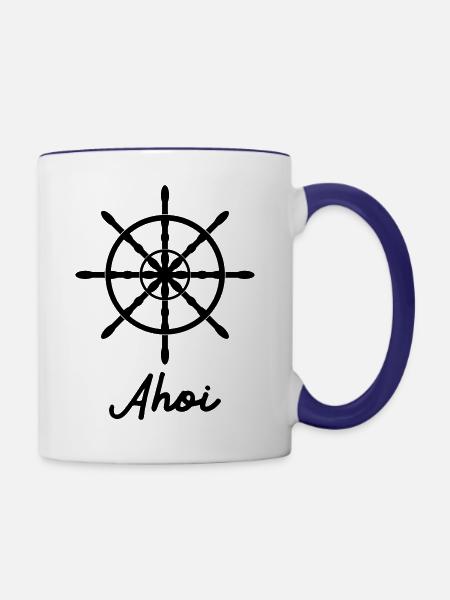 Segeln Spruch Boot Kapitän Ahoi Geschenk - Tasse zweifarbig - Weiß/Kobaltblau