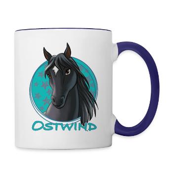 Ostwind Pferd Porträt - Tasse zweifarbig - Weiß/Kobaltblau - Rechts
