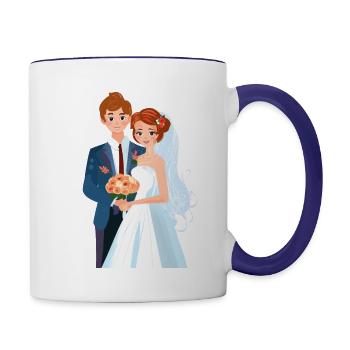 Brautpaar - Tasse zweifarbig - Weiß/Kobaltblau - Rechts