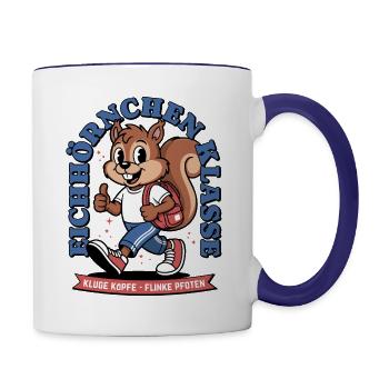 Klassentier Eichhörnchen Klasse Retro, Mehrfarbig - Tasse zweifarbig - Weiß/Kobaltblau - Rechts