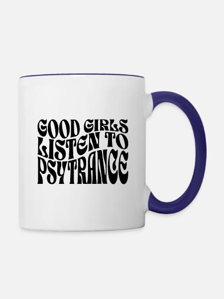 Mädchen hören Psytrance-Musik - Tasse zweifarbig - Weiß/Kobaltblau