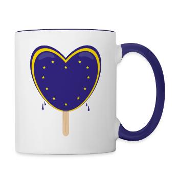 Europaflagge in Herz und Eisform. - Tasse zweifarbig - Weiß/Kobaltblau - Rechts
