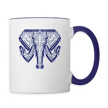 Elephant Drawing Style Tattoo Calligraphy - Contrasting Mug - white/cobalt blue - Right