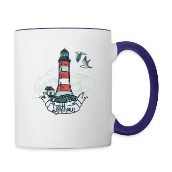 Leuchtturm, internationaler Leuchtturm Tag - Tasse zweifarbig - Weiß/Kobaltblau - Rechts