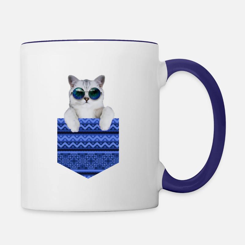 cat in a pocket - Tasse zweifarbig - Weiß/Kobaltblau