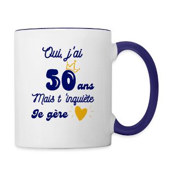 50 ans je gère - Mug contrasté - blanc/bleu cobalt - Droite