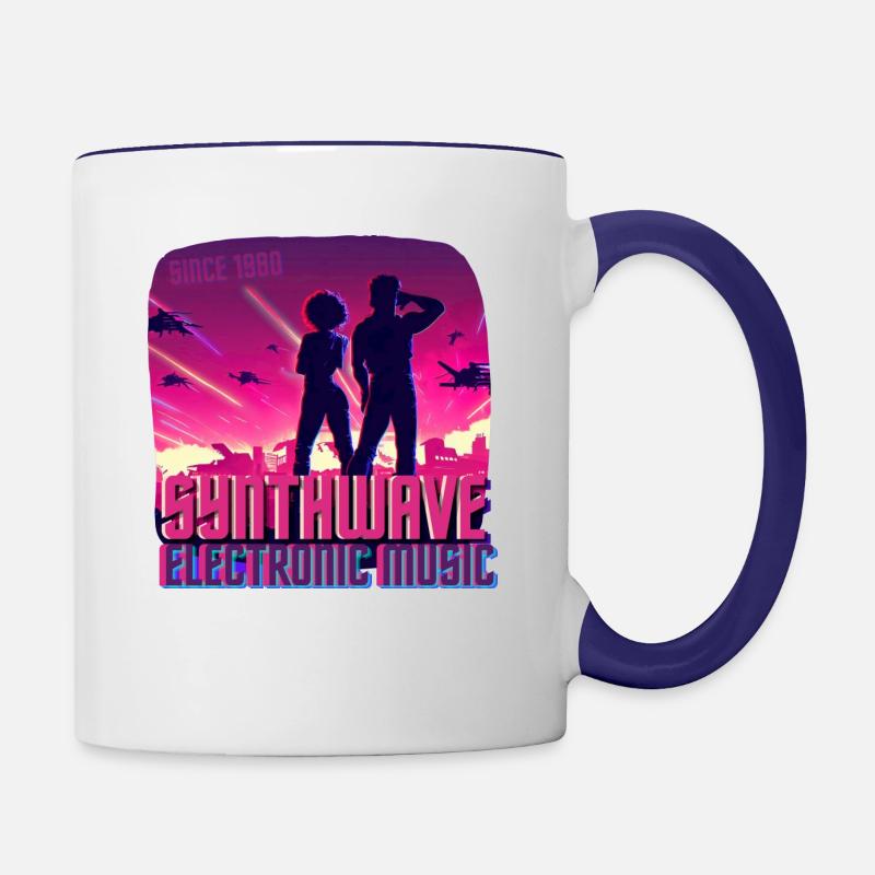 Synthwave electronic music 1980s - Contrasting Mug - white/cobalt blue