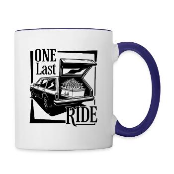 Un dernier voyage, design de corbillard vintage - Mug contrasté - blanc/bleu cobalt - Droite