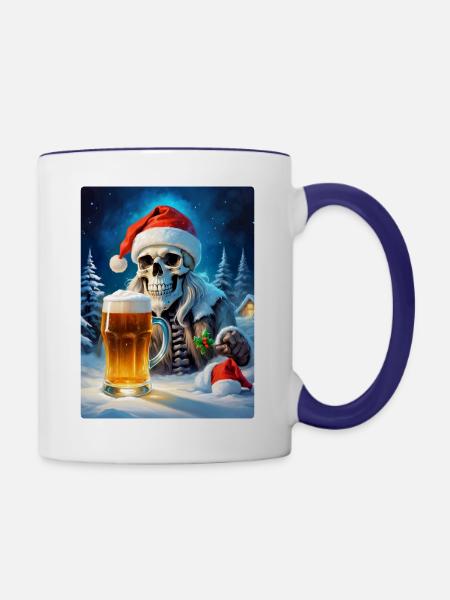 Weihnachten Skull Bier 1.2 - Tasse zweifarbig - Weiß/Kobaltblau