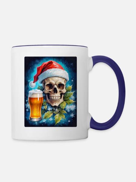 Weihnachten Skull Bier 1.3 - Tasse zweifarbig - Weiß/Kobaltblau
