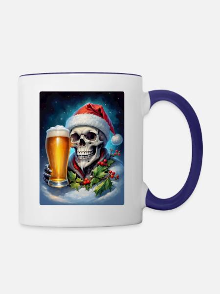 Weihnachten Skull Bier 1.8 - Tasse zweifarbig - Weiß/Kobaltblau