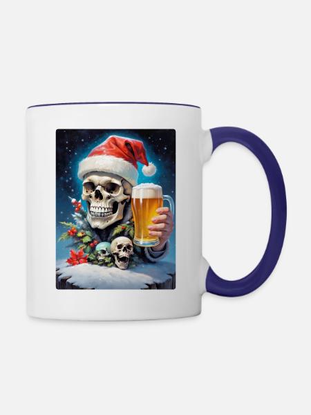 Weihnachten Skull Bier 1.12 - Tasse zweifarbig - Weiß/Kobaltblau