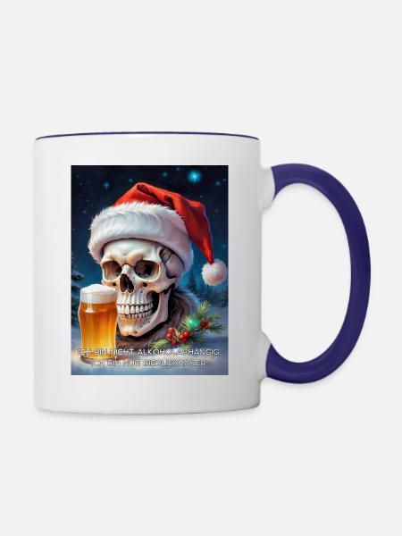 Weihnachten Skull Bier 2.10 - Tasse zweifarbig - Weiß/Kobaltblau