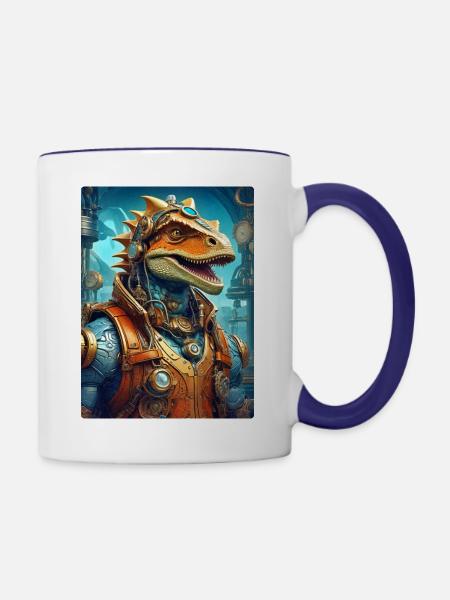 Steampunk Dino 1.23 - Tasse zweifarbig - Weiß/Kobaltblau