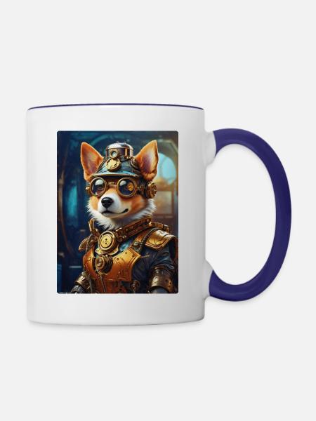 Steampunk Hund 1.7 - Tasse zweifarbig - Weiß/Kobaltblau