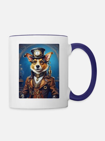 Steampunk Hund 1.20 - Tasse zweifarbig - Weiß/Kobaltblau