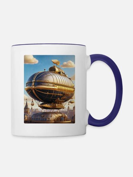 Steampunk Luftschiff 1.11 - Tasse zweifarbig - Weiß/Kobaltblau