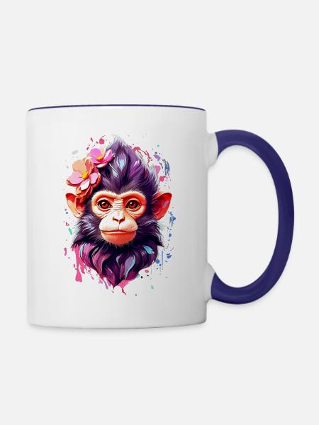 Affe Monkey V1 24 04 - Tasse zweifarbig - Weiß/Kobaltblau