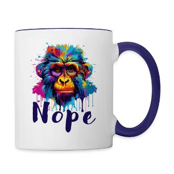 Affe - Nope - Nein - Ist mir egal - Tasse zweifarbig - Weiß/Kobaltblau - Rechts
