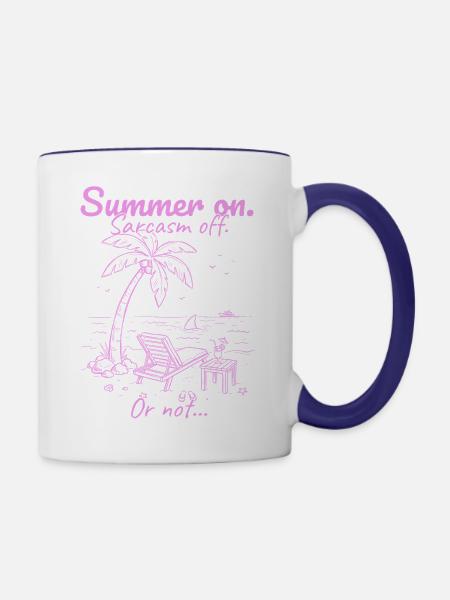 Summer on. Sarcasm off. Pink. - Tasse zweifarbig - Weiß/Kobaltblau