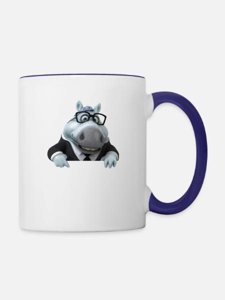 Illustration einer lustigen Pferdebüste - Tasse zweifarbig - Weiß/Kobaltblau