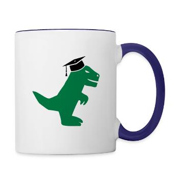 T-Rex Dinosaurier mit Doktorhut Promotion, Examen - Tasse zweifarbig - Weiß/Kobaltblau - Rechts