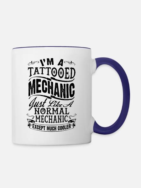 Tätowierter Mechaniker - Tasse zweifarbig - Weiß/Kobaltblau