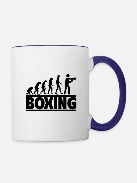 Boxen-Evolution: Vom Menschen zum Boxer - Tasse zweifarbig - Weiß/Kobaltblau