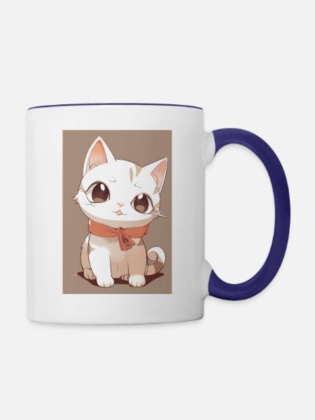 Lustige Katze - Tasse zweifarbig - Weiß/Kobaltblau
