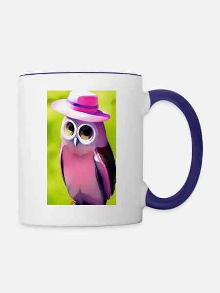 Eule mit Hut - Tasse zweifarbig - Weiß/Kobaltblau