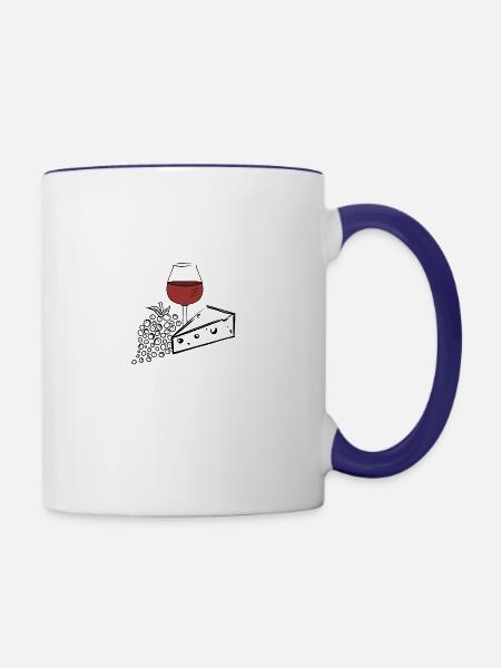 Käse Traube Wein - Tasse zweifarbig - Weiß/Kobaltblau