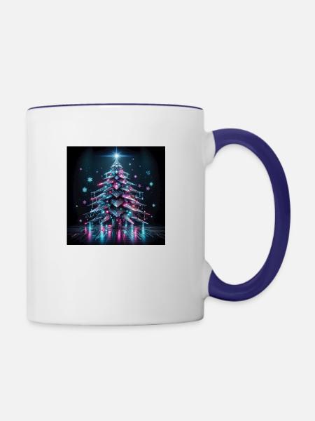 Cyberpunk Weihnachtsbaum - Tasse zweifarbig - Weiß/Kobaltblau