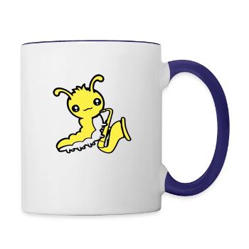 Caterpillar Saxophone Trumpet Instrument Music Hobby Cute - Contrasting Mug - white/cobalt blue - Right