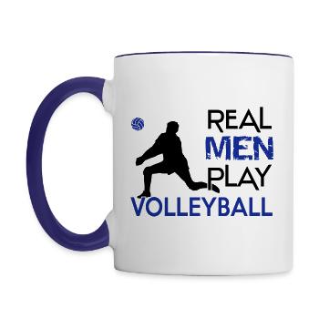 Real Men play Volleyball - Tasse zweifarbig - Weiß/Kobaltblau - Links