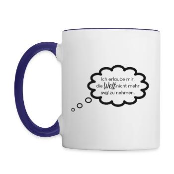 Welt Anschauung - Tasse zweifarbig - Weiß/Kobaltblau - Links