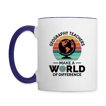 Geographielehrer Globus Weltunterschied - Tasse zweifarbig - Weiß/Kobaltblau - Links
