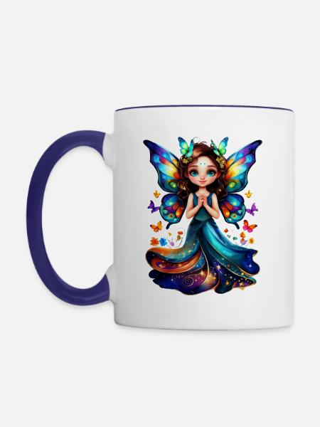 Bezaubernde Schmetterlingsfee - Tasse zweifarbig - Weiß/Kobaltblau