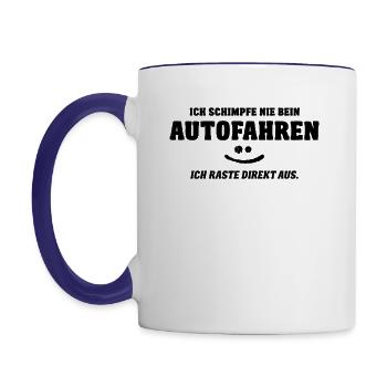 Autofahren Autofahrer Ausrasten Ironie Spruch Sark - Tasse zweifarbig - Weiß/Kobaltblau - Links