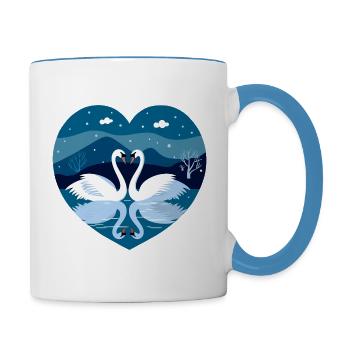 Schwäne im Winter - Tasse zweifarbig - Weiß/Hellblau - Rechts